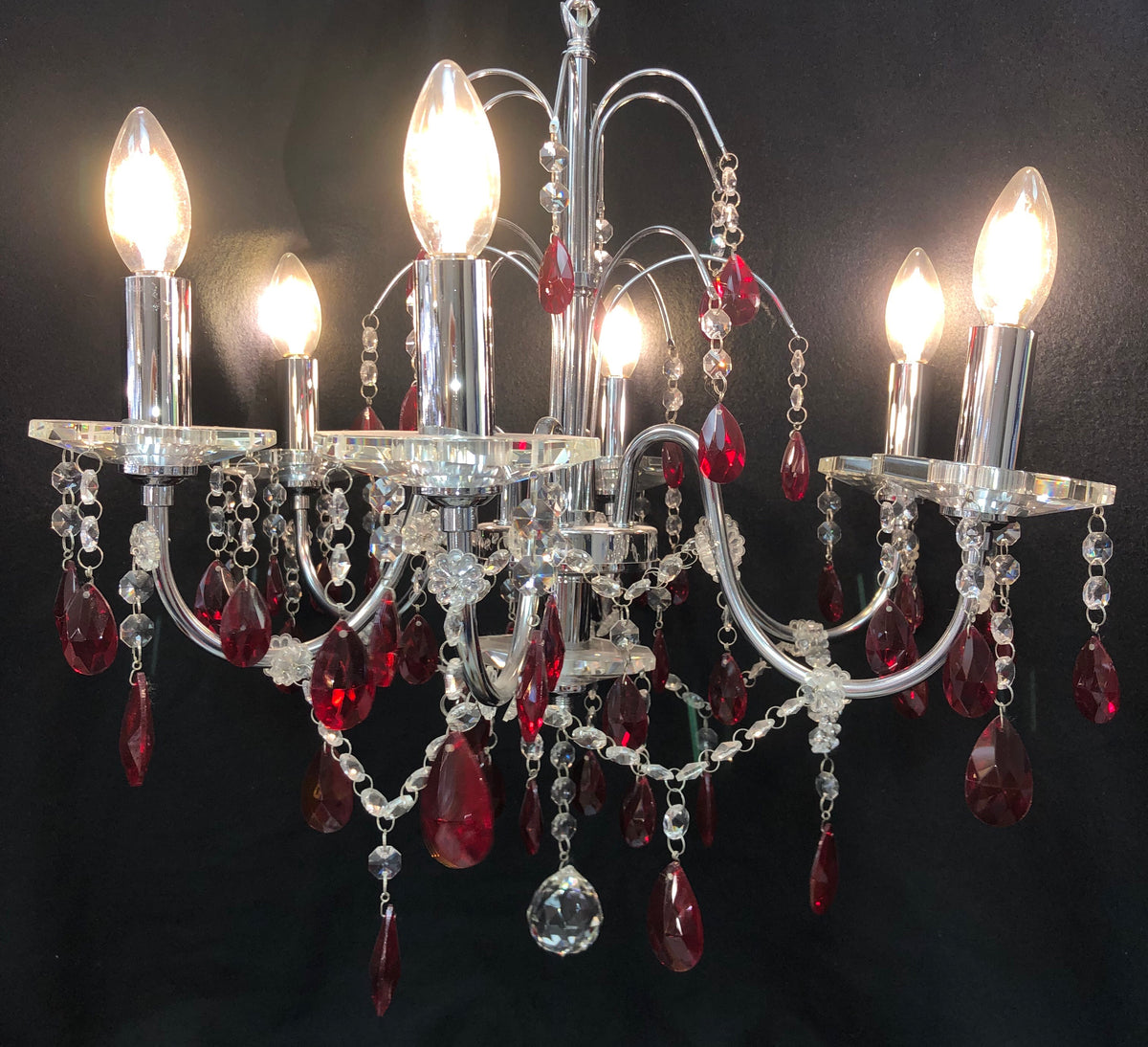 DISPLAY EPIC SJ 019/6RED Red and Clear Chandelier Brisbane Discount