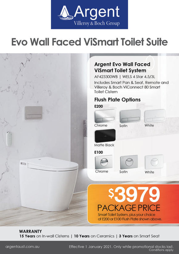 Argent EVO Wall Faced ViSmart Toilet Suite - Promotional Offer