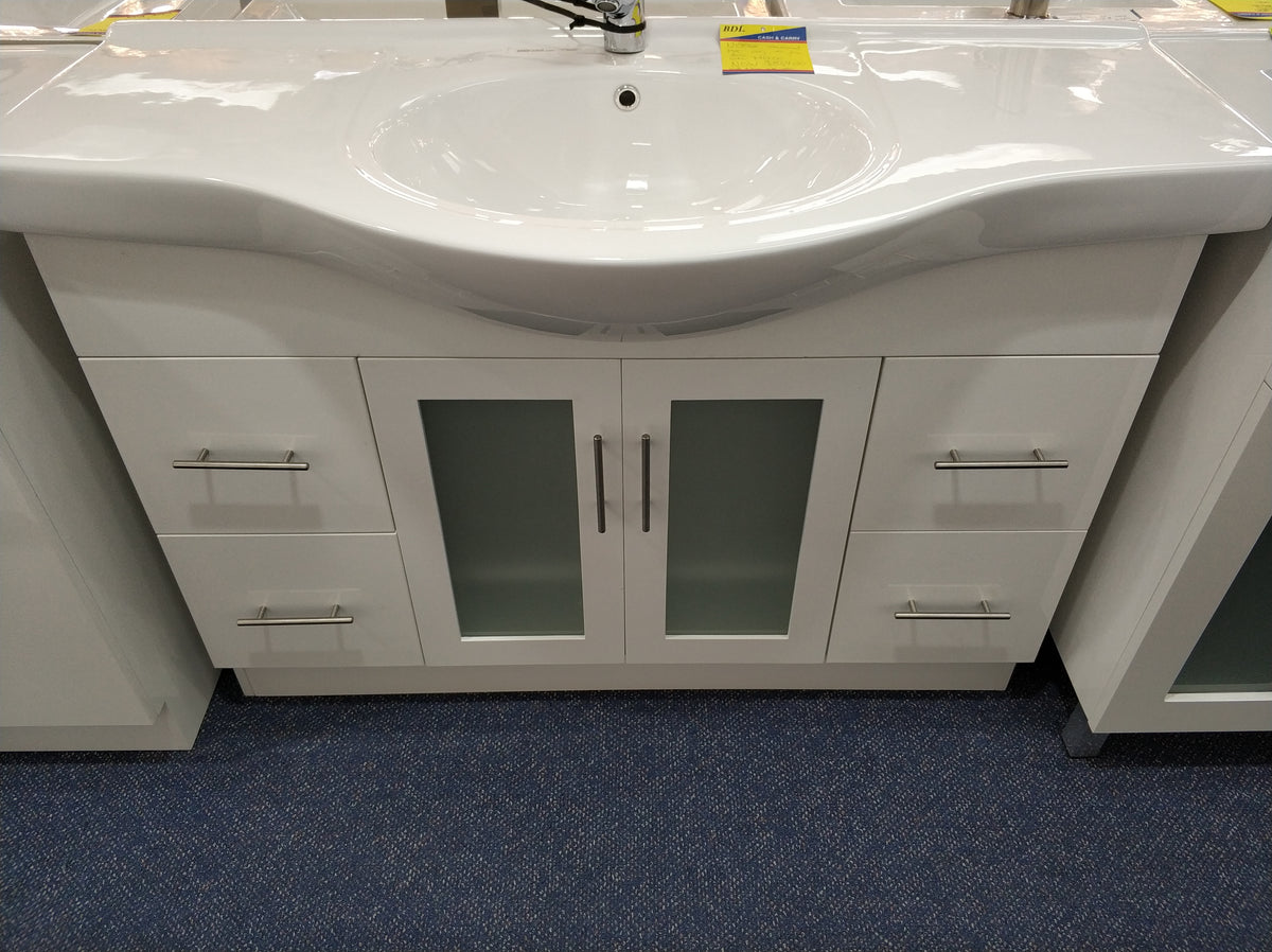 1200 PVC Semi recessed vanity with glass doors Brisbane Discount